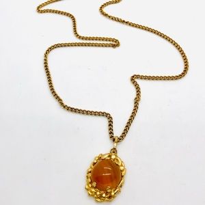 Vintage Marbled Amber Topaz Glass Pendant Necklace